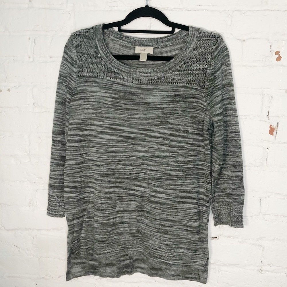 Loft Acrylic Knit Gray 3/4 Sleeve Sweater Large